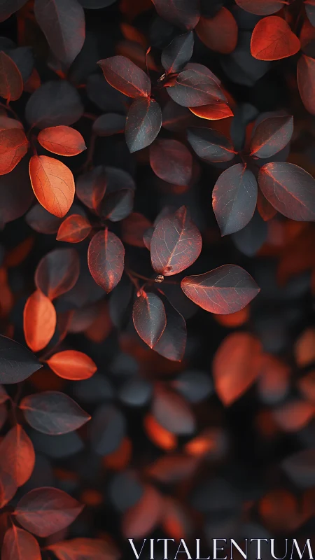 Low-key macro foliage with dual-tone orange highlights and soft bokeh