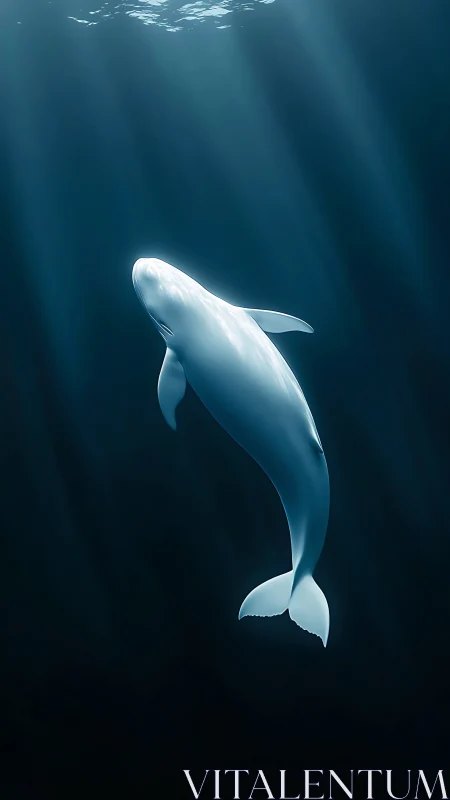 Beluga whale rendered in deep blue underwater environment.