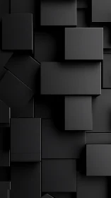 Overlapping matte black rectangular blocks form layered grid
