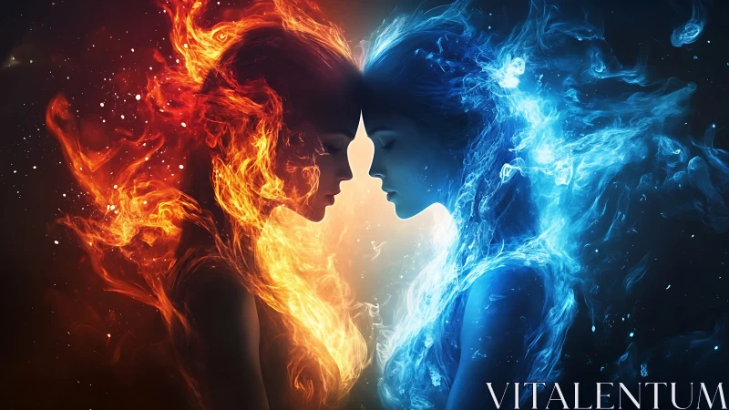 Fire and ice energy forms flanking human silhouette profile