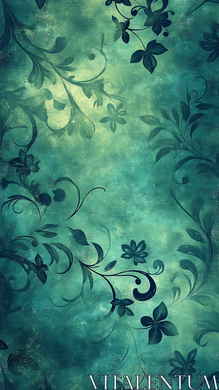 Gentle teal vines curling through a dreamy floral glow.