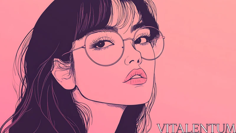 Stylized portrait of woman with glasses on pink gradient