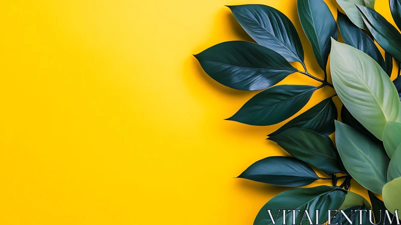 Emerald leaves dance boldly across radiant yellow silence.