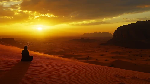 Golden desert sunset invites a quiet moment of reflection