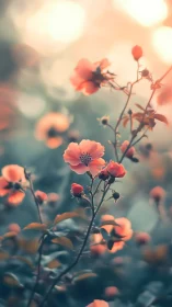 Backlit Cosmos Flowers with Shallow Depth Field and Bokeh Rendering