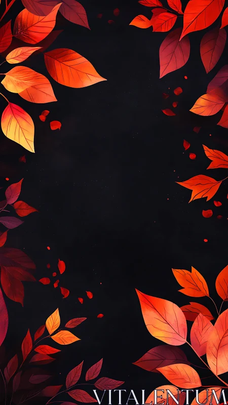 Autumn foliage glows around dark minimal background space.
