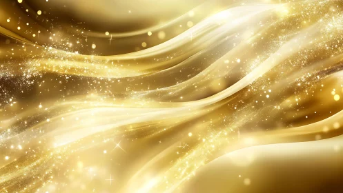 Shimmering Golden Wave Abstract Background with Sparkling Light.