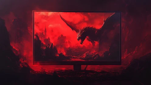 Fiery dragon realm blazing across a vivid gaming screen.