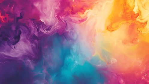 Multihue fluid dynamics abstraction with swirling pigment gradients