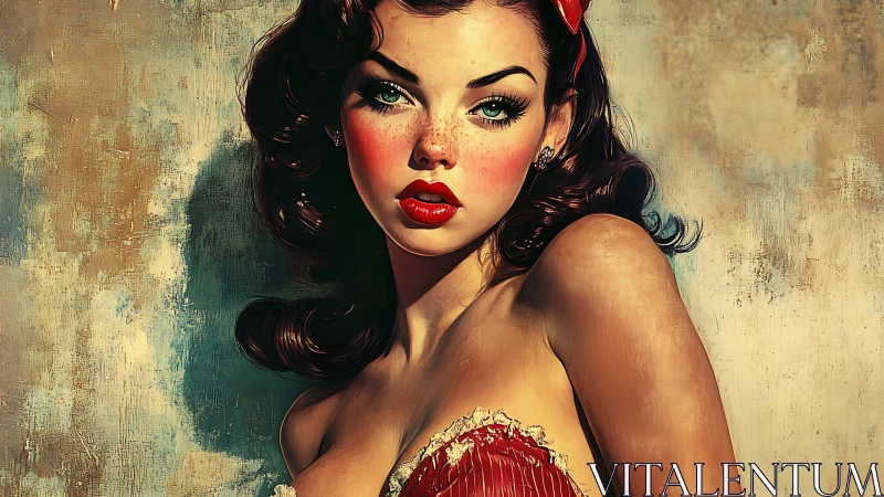Vintage pinup portrait with bold red accents and grit.