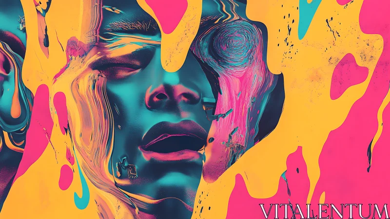 Neon surreal face dissolves into liquid neon dreams.