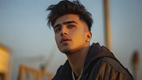 Sunset side‑glow crowns a contemplative city dreamer