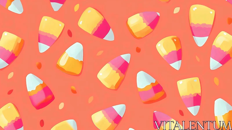 Vibrant Candy Corn Illustration Against Coral Background.