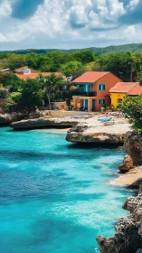 Colorful Beachfront Retreat Among Lush Tropical Forest.
