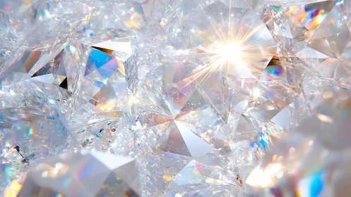 Close-up view of sparkling cut diamonds in bright light.