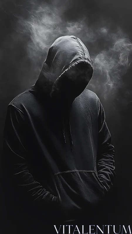Hooded figure in smoke rendered with high contrast chiaroscuro