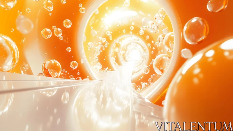 Abstract tunnel of orange and white light with floating bubbles. Abstract tunnel of orange and white light with floating bubbles.