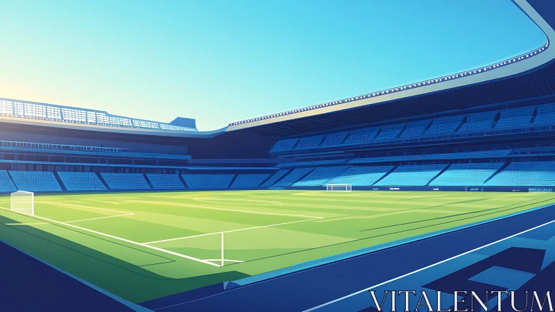 Sunlit modern football stadium in clean vector perspective.