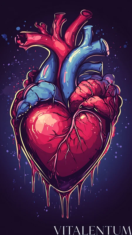 Anatomical Heart Glowing in Neon Digital Art Style