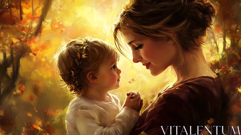 Mother and Child Portrait: Warm Golden Hour Digital Rendering.