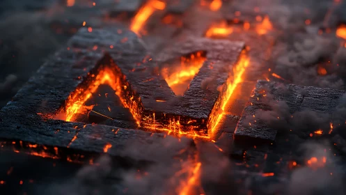 Burning coals with flames and embers glowing orange.