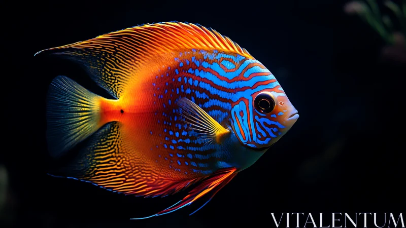 High-contrast macro of neon striped tropical reef fish profile