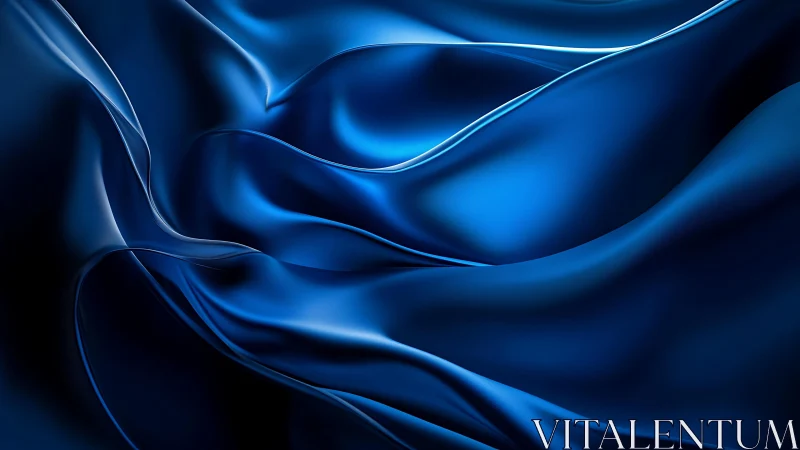 Elegant deep blue silk fabric flowing in abstract waves.