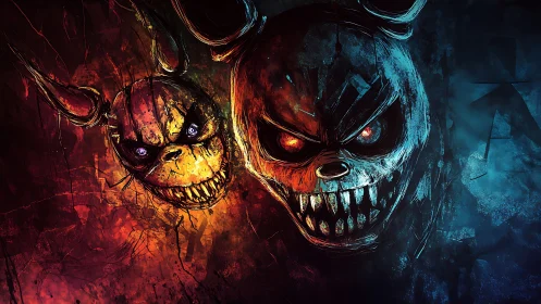 Bipolar chromatic demon rabbits rendered with aggressive brushwork