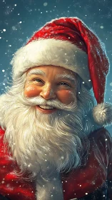 Smiling Santa in the snow sharing cozy Christmas cheer.