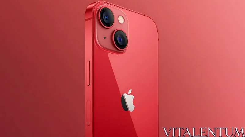 iPhone 13 in PRODUCT RED displayed at angle showing dual camera system