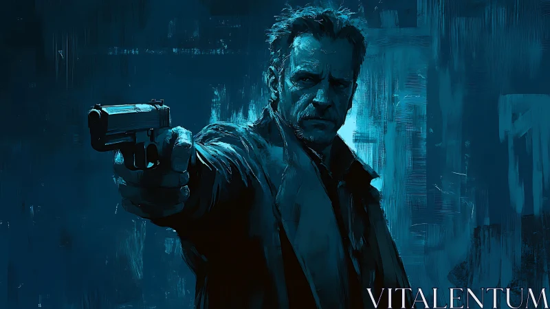 Weathered detective stands firm in a tense blue standoff.