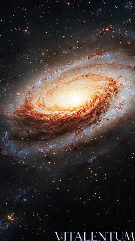 Spiral galaxy core with luminous dust lanes and starfields.