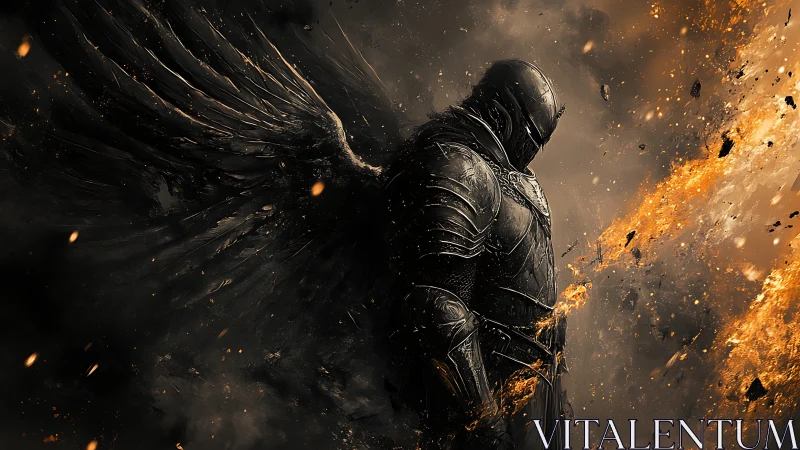 Winged ember knight pauses where shadow and wildfire argue