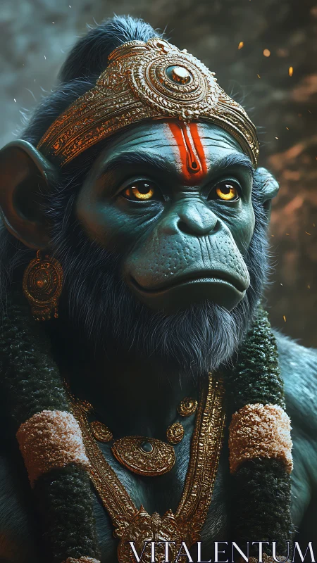 Majestic anthropomorphic monkey deity rendered in ornate 3D detail