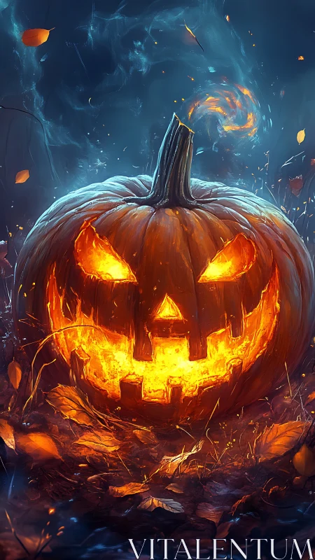 Incandescent jack o lantern with swirling spectral embers.