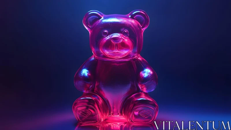 Vibrant gummy bear sculpture in neon lighting, modern digital art.