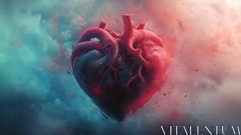 Anatomical Heart Dissolves Into Color. Digital Surrealism.