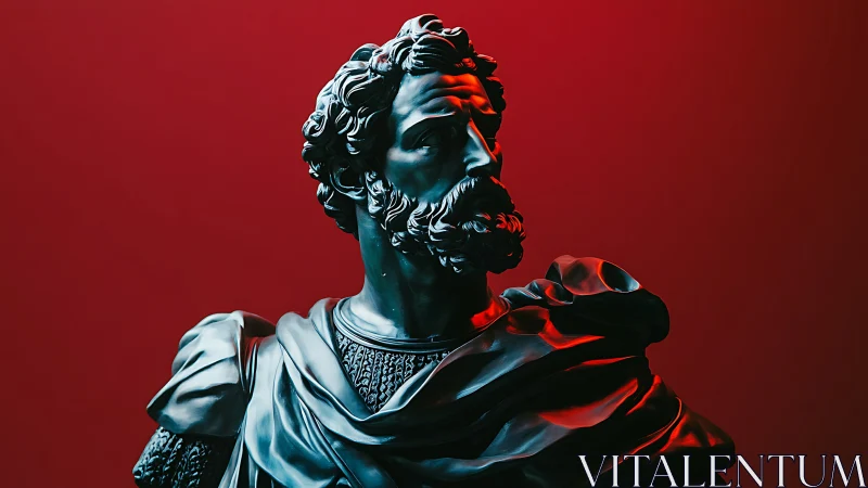 Classical male bust rendered in glossy teal with red light