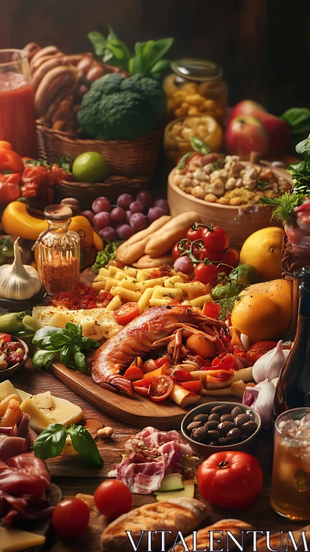 High-resolution Mediterranean antipasto spread with seafood and produce