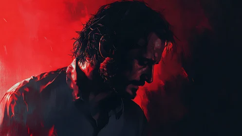 Chromatic chiaroscuro profile under saturated red backlight.