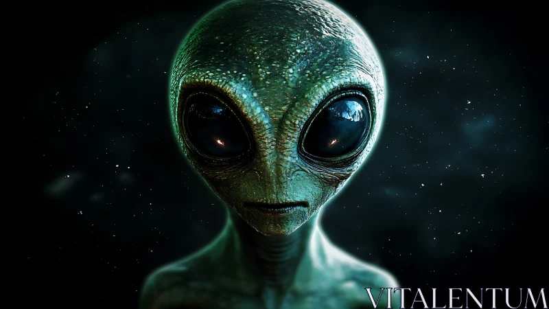 Alien portrait with luminous eyes in deep space.