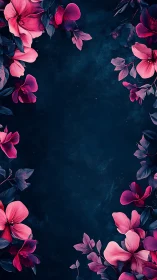 Pink Flowers Arranged on Dark Blue Background.
