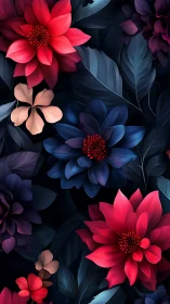 Luminous Dahlias Against Dark Botanical Composition.