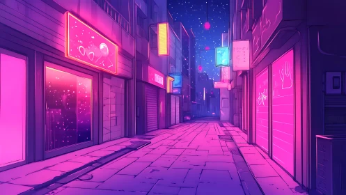 Neon night alleyway glowing with dreamy city quiet.