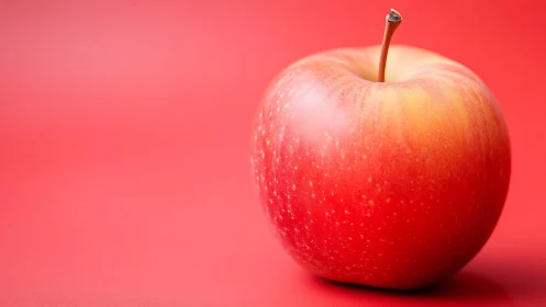 Shiny red apple glowing softly against a cozy pink backdrop.