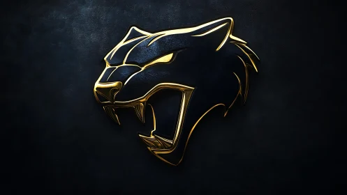 Specular-lit panther emblem in high-gloss metallic relief.