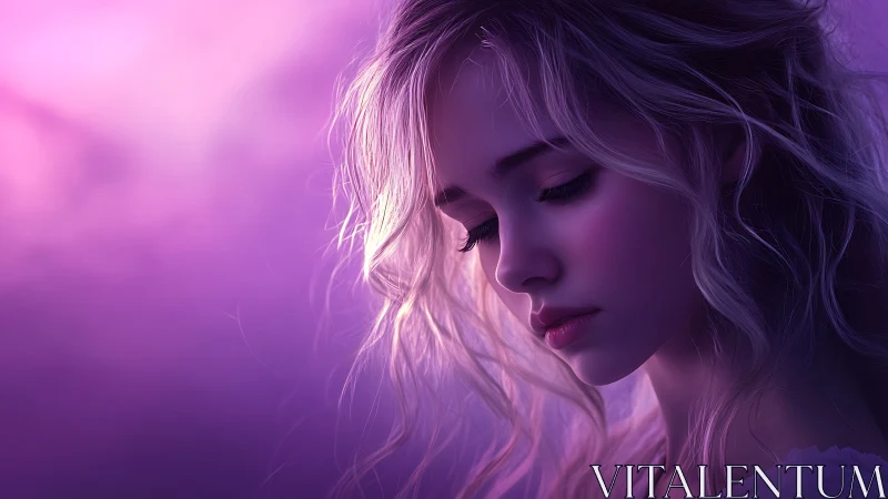 Softly lit female portrait explores ethereal violet chiaroscuro