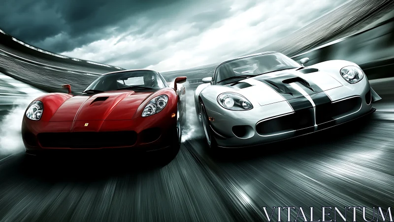 Dual supercar velocity study on wet curvature track surface.