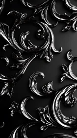 Black baroque scrollwork gleams over deep matte ground.