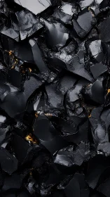 Dark fractured metallic surface with subtle amber glow.